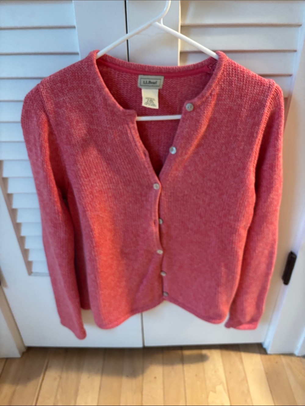 L.L. Bean Women's Coral-Pink Button Cardigan 100% Cotton